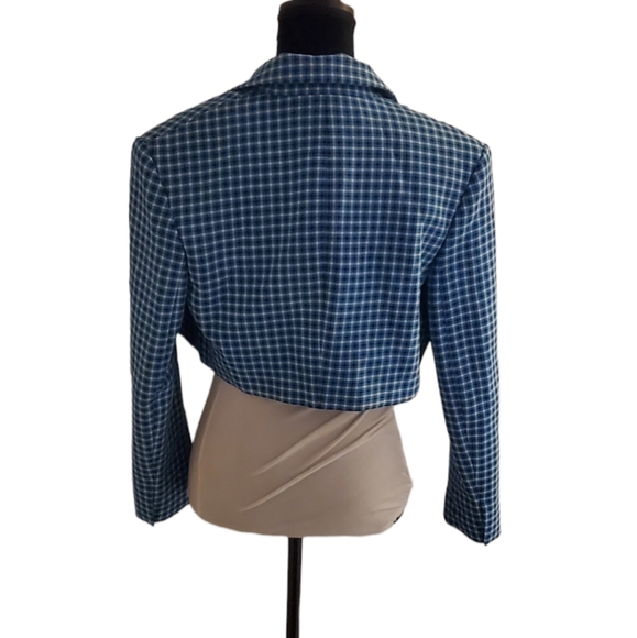 Zara Blue Checked Cropped Blazer - Picture 5 of 8